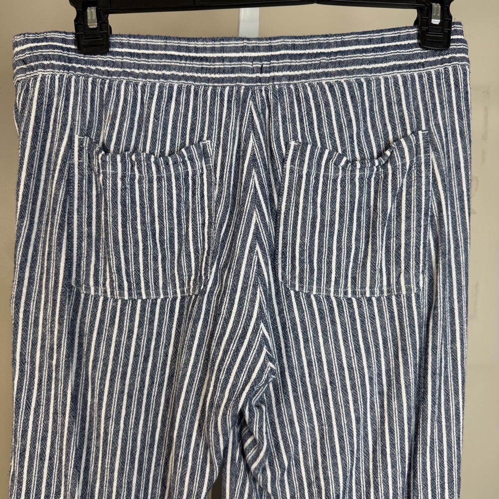 Old Navy blue white striped linen blend pants size medium drawstring wide leg - Picture 5 of 15